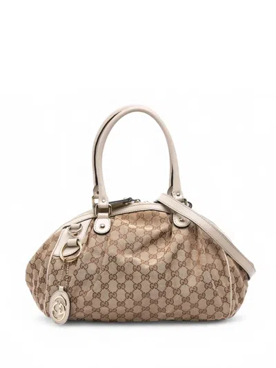 Pre-owned Gucci 2016-2025 Gg Canvas Sukey Satchel In Brown
