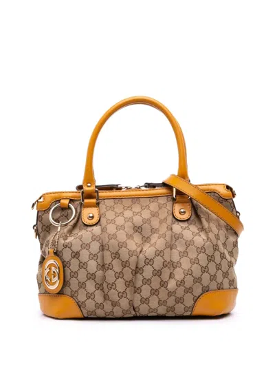 Pre-owned Gucci 2016-2025 Gg Canvas Sukey Satchel In Brown
