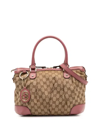 Pre-owned Gucci 2016-2025 Gg Canvas Sukey Satchel In Brown