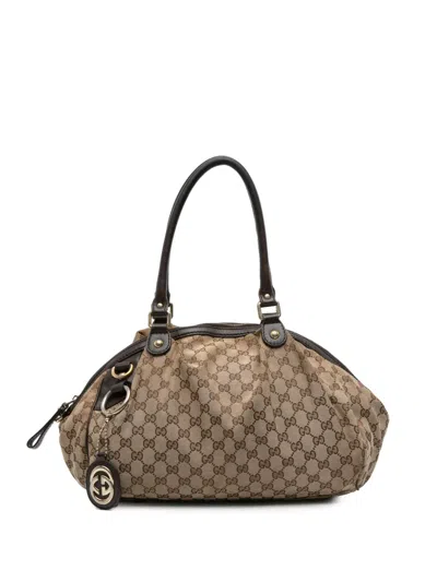 Pre-owned Gucci 2016-2025 Gg Canvas Sukey Satchel In Brown