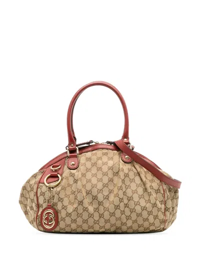 Pre-owned Gucci 2016-2025 Gg Canvas Sukey Satchel In Brown
