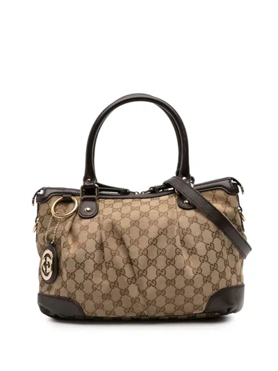 Pre-owned Gucci 2016-2025 Gg Canvas Sukey Satchel In Brown