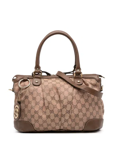 Pre-owned Gucci 2016-2025 Gg Canvas Sukey Satchel In Brown