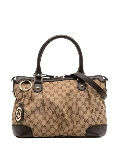 Pre-owned Gucci 2016-2025 Gg Canvas Sukey Satchel In Brown