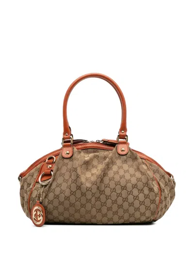 Pre-owned Gucci 2016-2025 Gg Canvas Sukey Satchel In Brown