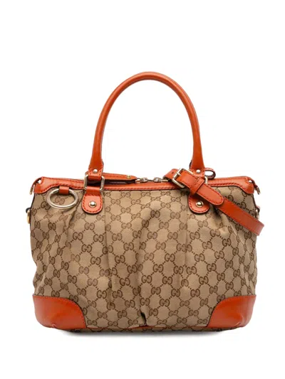 Pre-owned Gucci 2016-2025 Gg Canvas Sukey Satchel In Brown