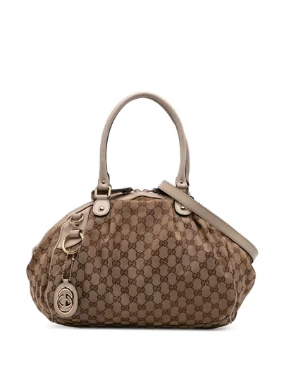 Pre-owned Gucci 2016-2025 Gg Canvas Sukey Satchel In Brown
