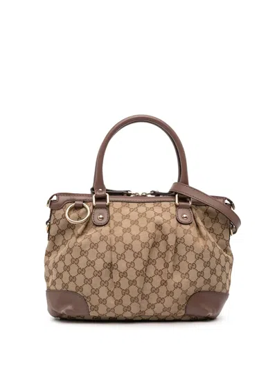 Pre-owned Gucci 2016-2025 Gg Canvas Sukey Satchel In Brown