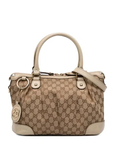 Pre-owned Gucci 2016-2025 Gg Canvas Sukey Satchel In Brown