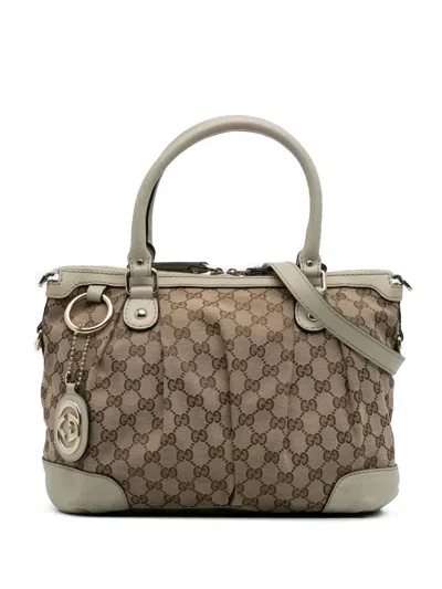 Pre-owned Gucci 2016-2025 Gg Canvas Sukey Satchel In Brown