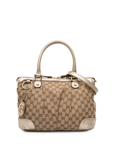 Pre-owned Gucci 2016-2025 Gg Canvas Sukey Satchel In Brown