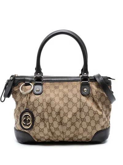 Pre-owned Gucci 2016-2025 Gg Canvas Sukey Satchel In Brown