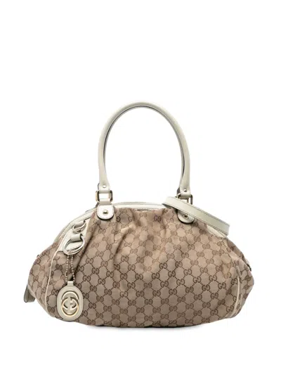 Pre-owned Gucci 2016-2025 Gg Canvas Sukey Satchel In Brown