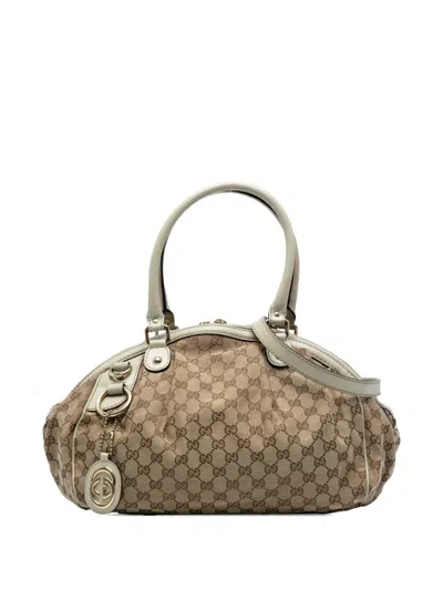 Pre-owned Gucci 2016-2025 Gg Canvas Sukey Satchel In Brown