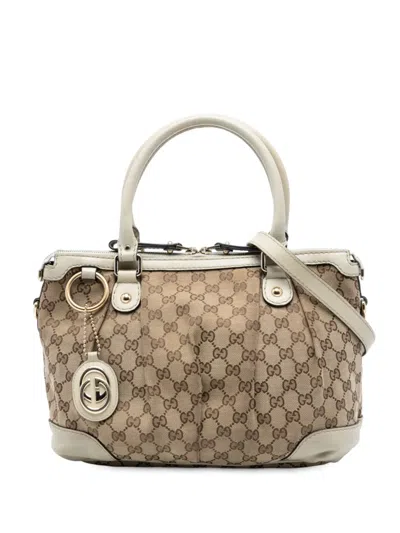 Pre-owned Gucci 2016-2025 Gg Canvas Sukey Satchel In Brown