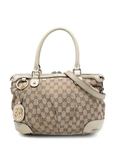 Pre-owned Gucci 2016-2025 Gg Canvas Sukey Satchel In Brown