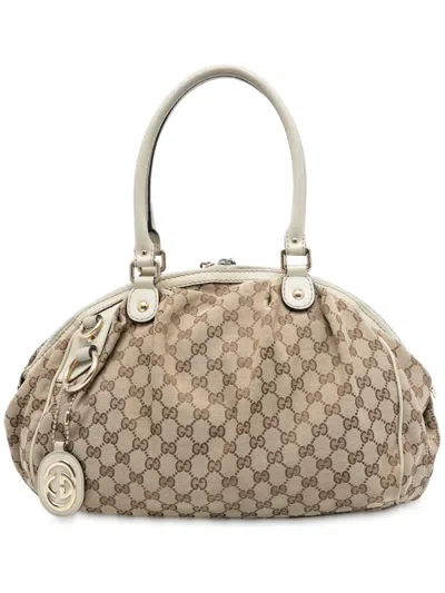 Pre-owned Gucci 2016-2025 Gg Canvas Sukey Satchel In Brown