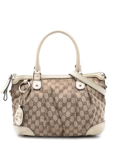 Pre-owned Gucci 2016-2025 Gg Canvas Sukey Satchel In Brown