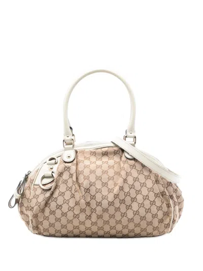 Pre-owned Gucci 2016-2025 Gg Canvas Sukey Satchel In Brown