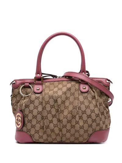 Pre-owned Gucci 2016-2025 Gg Canvas Sukey Satchel In Pink