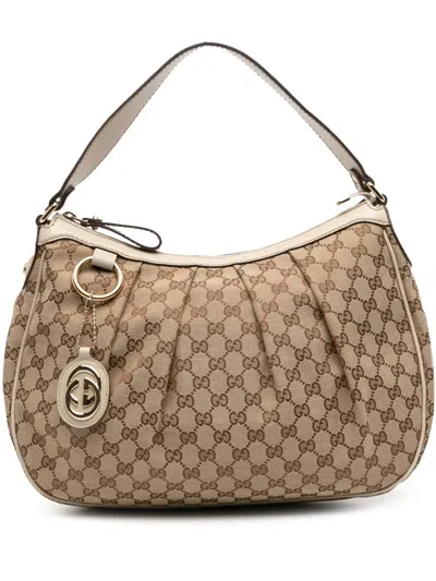 Pre-owned Gucci 2016-2025 Gg Canvas Sukey Shoulder Bag In Brown