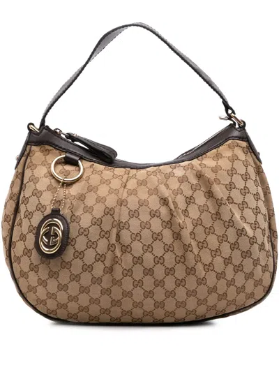 Pre-owned Gucci 2016-2025 Gg Canvas Sukey Shoulder Bag In Brown