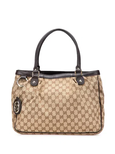 Pre-owned Gucci 2016-2025 Gg Canvas Sukey Tote Bag In Brown