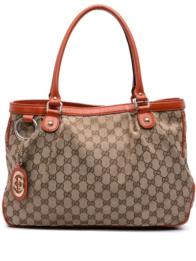 Pre-owned Gucci 2016-2025 Gg Canvas Sukey Tote Bag In Brown