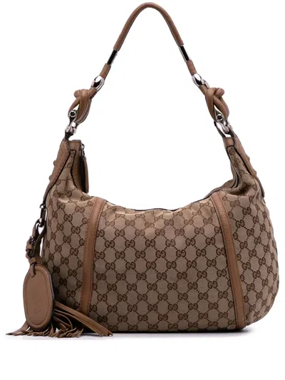Pre-owned Gucci 2016-2025 Gg Canvas Techno Horsebit Hobo Bag In Brown