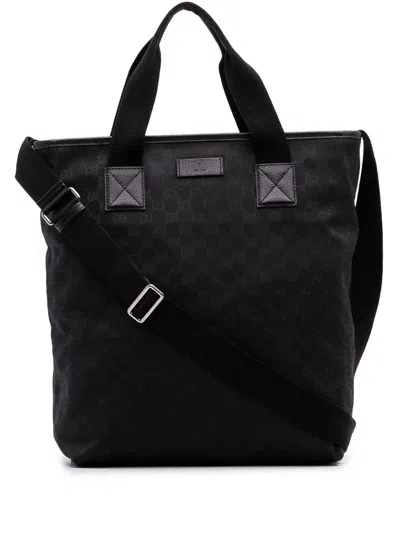 Pre-owned Gucci 2016-2025 Gg Canvas Tote Satchel In Black
