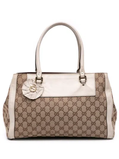 Pre-owned Gucci 2016-2025 Gg Canvas Trophy Tote Bag In Brown