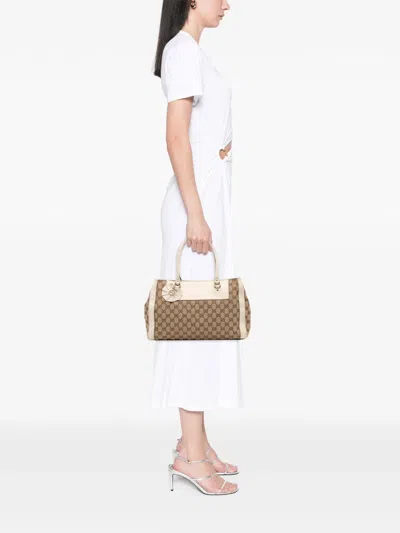 Pre-owned Gucci 2016-2025 Gg Canvas Trophy Tote Bag In Brown