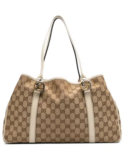 Pre-owned Gucci 2016-2025 Gg Canvas Twins Tote Bag In Brown