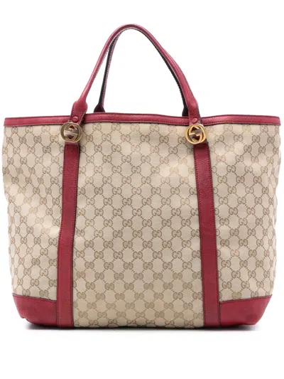 Pre-owned Gucci 2016-2025 Gg Canvas Twins Tote Bag In Brown