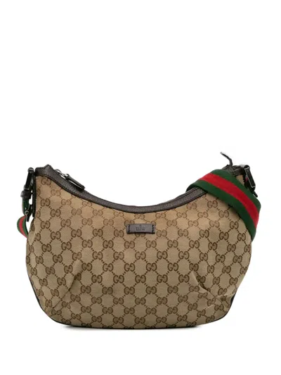 Pre-owned Gucci 2016-2025 Gg Canvas Web Crossbody Bag In Brown