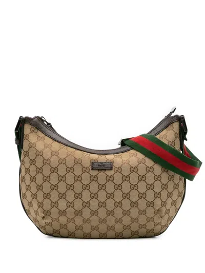 Pre-owned Gucci 2016-2025 Gg Canvas Web Crossbody Bag In Brown