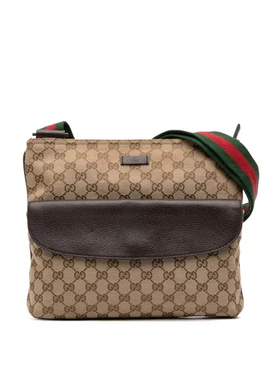 Pre-owned Gucci 2016-2025 Gg Canvas Web Crossbody Bag In Brown