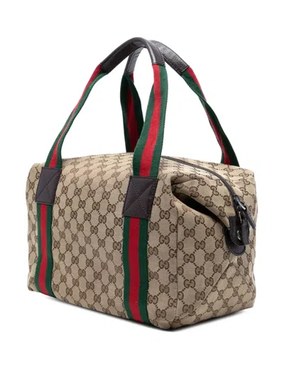 Pre-owned Gucci 2016-2025 Gg Canvas Web Duffle Bag Boston Bag In Brown