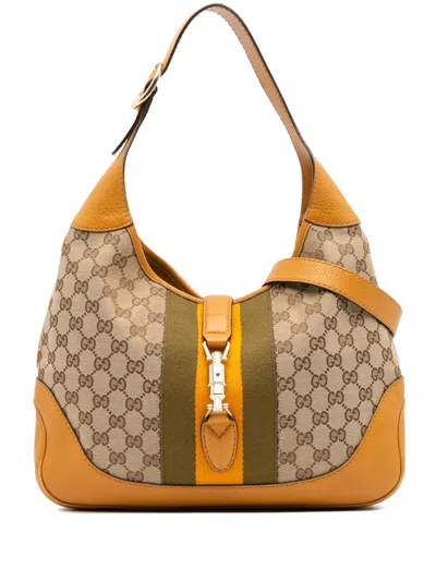 Pre-owned Gucci 2016-2025 Gg Canvas Web Jackie O Bouvier Crossbody Bag In Brown