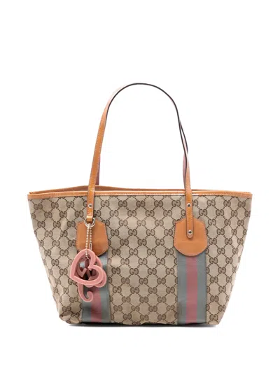 Pre-owned Gucci 2016-2025 Gg Canvas Web Jolie Tote Bag In Brown