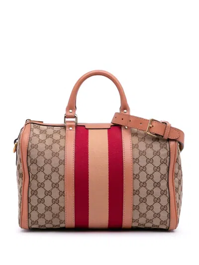 Pre-owned Gucci 2016-2025 Gg Canvas Web Joy Boston Bag Satchel In Brown