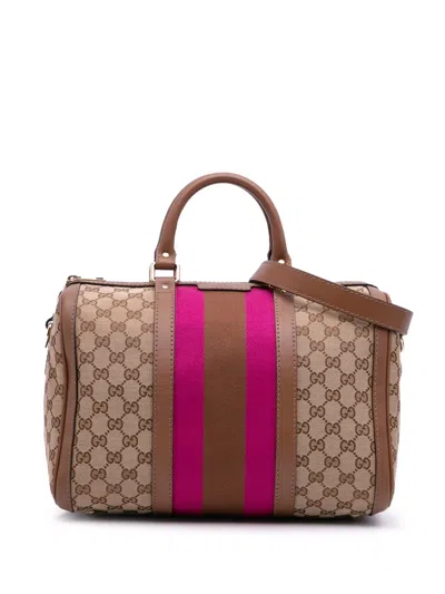 Pre-owned Gucci 2016-2025 Gg Canvas Web Joy Boston Bag Satchel In Brown