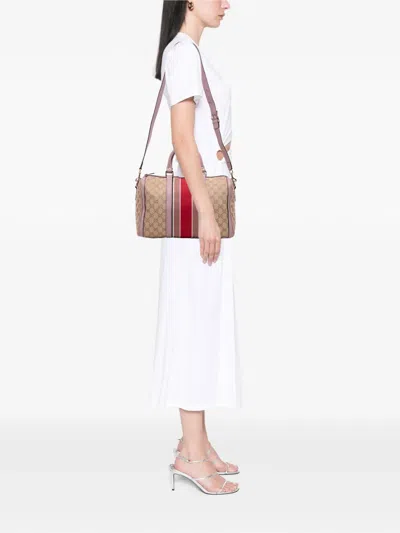 Pre-owned Gucci 2016-2025 Gg Canvas Web Joy Boston Bag Satchel In Brown