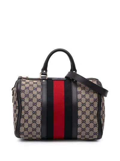 Pre-owned Gucci 2016-2025 Gg Canvas Web Joy Boston Bag Satchel In Brown