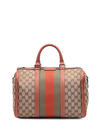 Pre-owned Gucci 2016-2025 Gg Canvas Web Joy Boston Bag Satchel In Pink