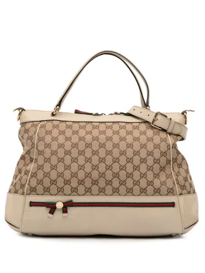 Pre-owned Gucci 2016-2025 Gg Canvas Web Mayfair Satchel In Brown