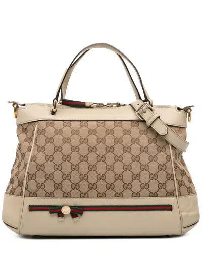 Pre-owned Gucci 2016-2025 Gg Canvas Web Mayfair Satchel In Brown