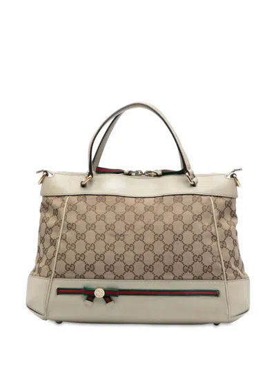 Pre-owned Gucci 2016-2025 Gg Canvas Web Mayfair Satchel In Brown