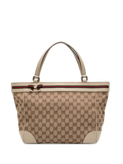 Pre-owned Gucci 2016-2025 Gg Canvas Web Mayfair Tote Bag In Brown