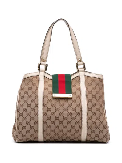 Pre-owned Gucci 2016-2025 Gg Canvas Web New Ladies Tote Bag In Brown